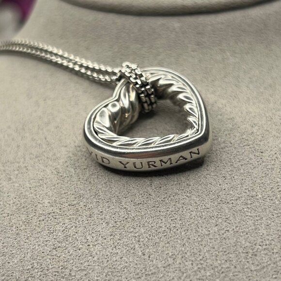 Authentic david yurman heart necklace sterling silver open heart cable charm - Picture 7 of 10